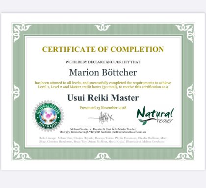 Zertifikat Usui Reiki Master