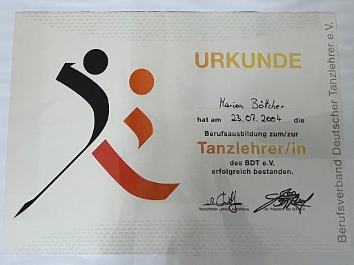 Urkunde - Tanzlehrerin BDT